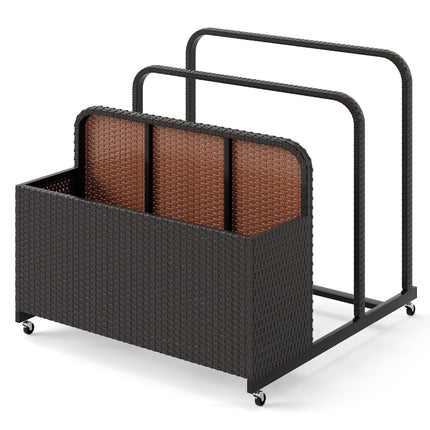 Pool Storage Basket with Wheels, PE Rattan, 2 Compartments