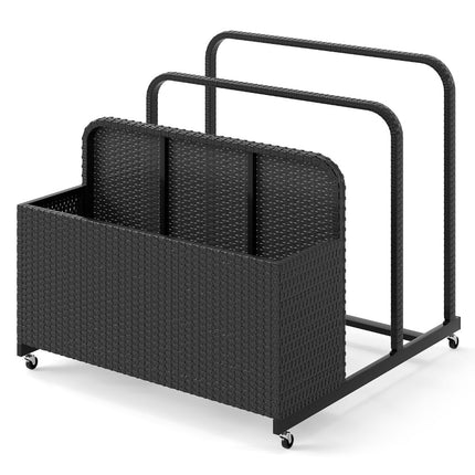 Pool Storage Basket with Wheels, PE Rattan, 2 Compartments
