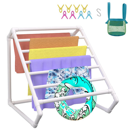 Pool Towel Rack, 8-Bar Freestanding PVC, White