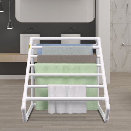 Pool Towel Rack, 8-Bar Freestanding PVC, White