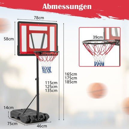 Pool Basketballkorb Outdoor Basketballständer 115-135 cm höhenverstellbar rot