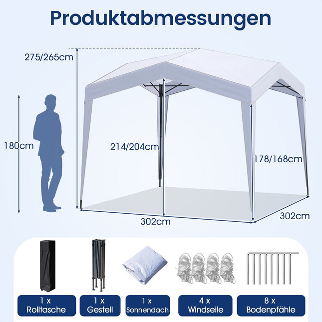 3x3m Pop-Up-Pavillon, wasserdicht, mit Rollen, Heringen und Seilen