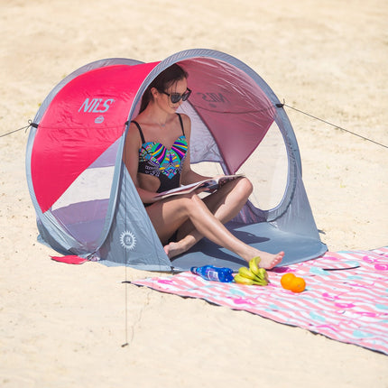 Pop Up Beach Tent, Red-Grey, UV Protection
