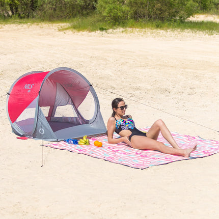 Pop Up Beach Tent, Red-Grey, UV Protection