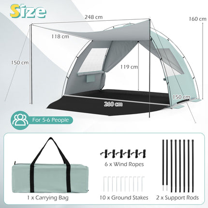 Pop-Up Beach Tent, UPF50+ Sun Shelter, 5-6 Person