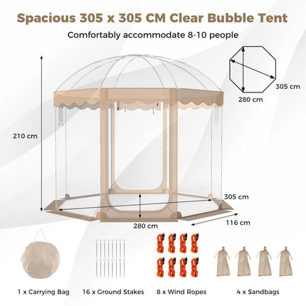 Aufblasbares Blasen-Zelt, 3 x 3 m, für 8–10 Personen, durchsichtiges PVC