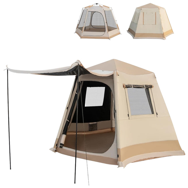 Pop-Up Campingzelt, 1-Minuten-Aufbau, 4-6 Personen, Beige