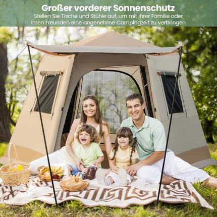 Pop-Up Camping Tent, Auto Setup, 4-6 Person, Beige