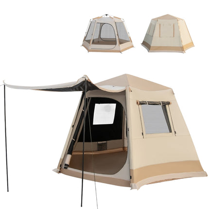 Pop-Up Camping Tent, Auto Setup, 4-6 Person, Beige