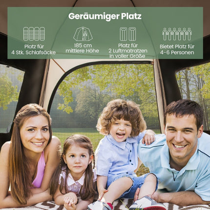 Pop-Up Camping Tent, Auto Setup, 4-6 Person, Beige