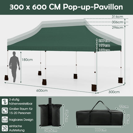 Pop-up party stan 300x600 cm, nastavitelná výška, zelený