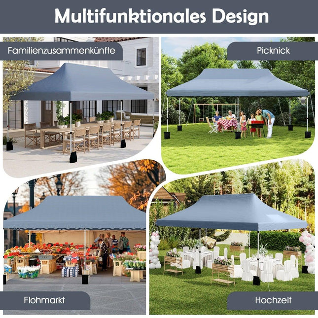 Pop-Up Faltpavillon 300x600 cm, höhenverstellbar, Grau