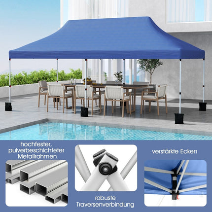 Pop-Up Canopy Tent 300x600 cm, Blue, Adjustable Height