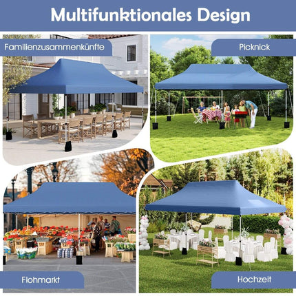 Pop-Up Canopy Tent 300x600 cm, Blue, Adjustable Height