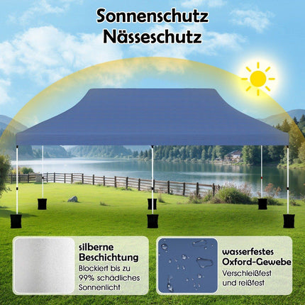 Pop-Up Canopy Tent 300x600 cm, Blue, Adjustable Height