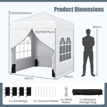 Popup-Pavillon 2x2 m, 4 Seitenwände, Rollentasche