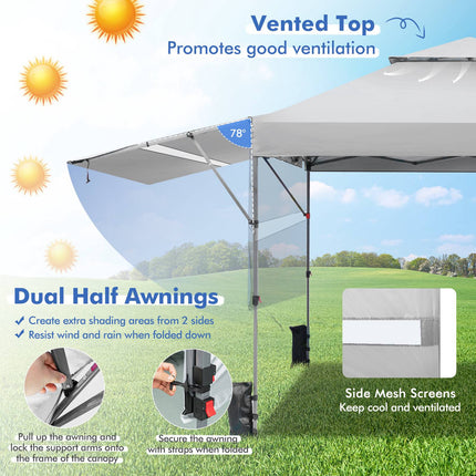 Pop-Up Canopy Tent With Dual Awnings, 300x537cm, UPF 50+