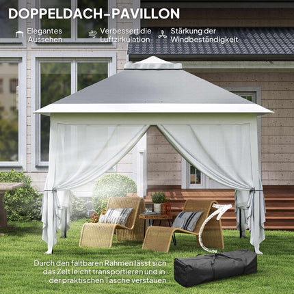 Pop-up zahradní pavilon, kovový rám, šedý, 330x330x288 cm