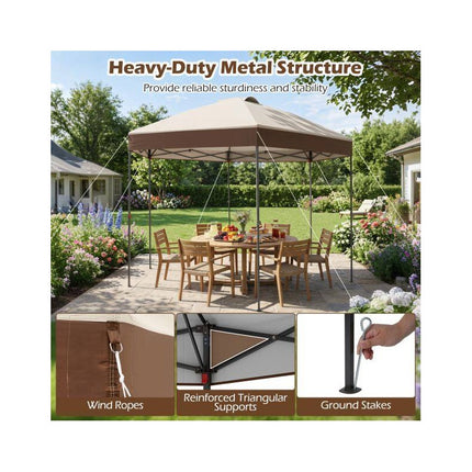 Pop-Up Gazebo 3.6 x 3.6 m with Adjustable Height, Metal Frame, Brown