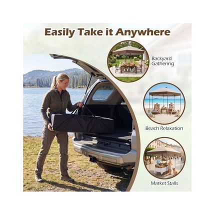 Pop-Up Gazebo 3.6 x 3.6 m with Adjustable Height, Metal Frame, Brown