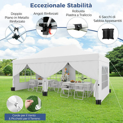 Faltpavillon 3 x 6 m, 6 Seitenwände, Reißverschlusstüren