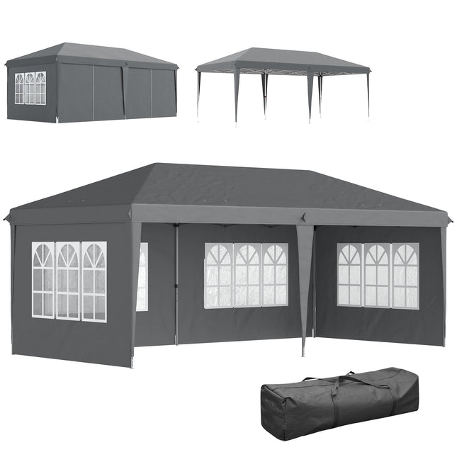 Faltpavillon 3x6m Wasserdicht mit 4 Seitenteilen, Grau