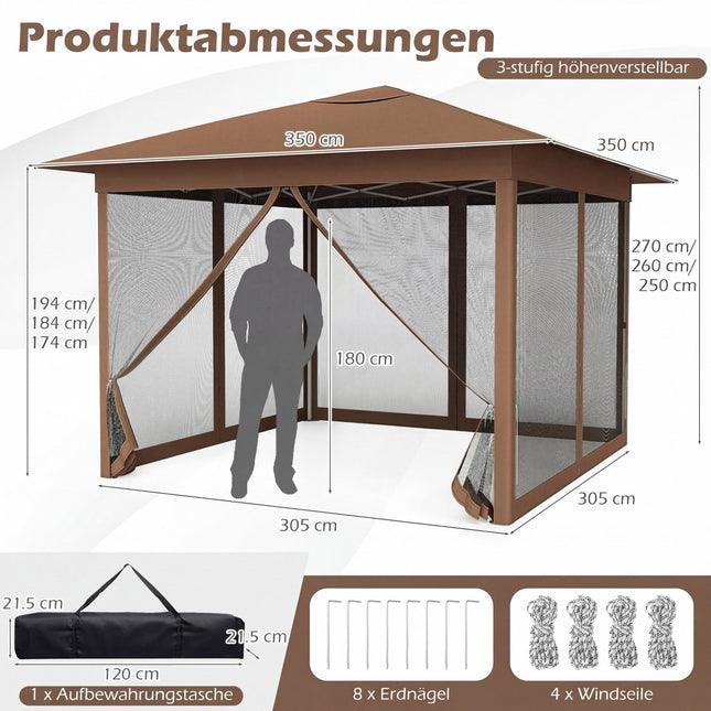 Pop-Up-Pavillon 3,5x3,5m mit Moskitonetz und Tasche