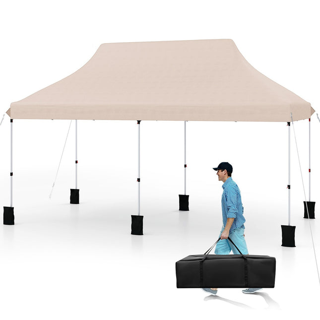 Pop-Up Pavillon 3x6m, Höhenverstellbar, Beige, UV-Schutz