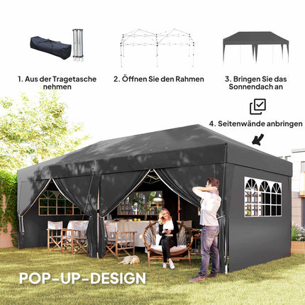 Pop-Up Pavillon 6x3m mit abnehmbaren Seitenwänden, UV-Schutz