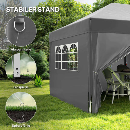 Pop-Up Pavillon 6x3m mit abnehmbaren Seitenwänden, UV-Schutz
