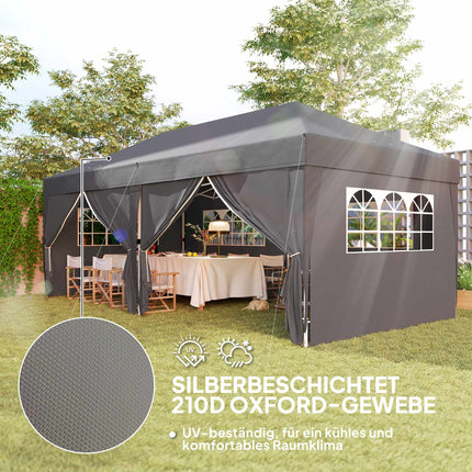 Pop-Up Pavillon 6x3m mit abnehmbaren Seitenwänden, UV-Schutz