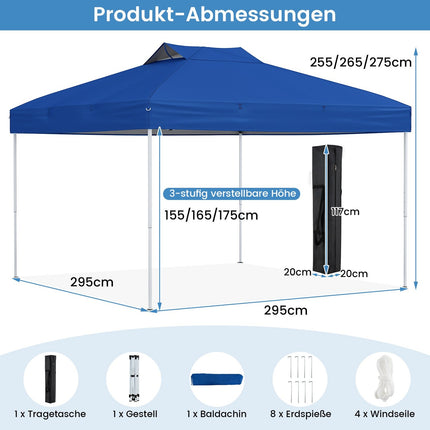 Pop-Up Pavilion, Waterproof UV 50+ Blue, 3x3m