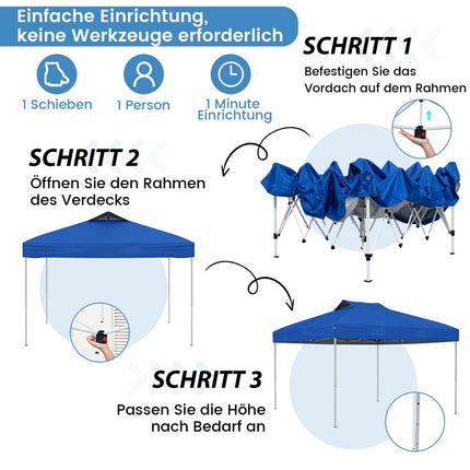 Pop-Up Pavilion, Waterproof UV 50+ Blue, 3x3m