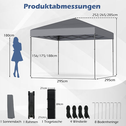 Pop-Up Pavillon mit UV50+-Schutz, höhenverstellbar, grau