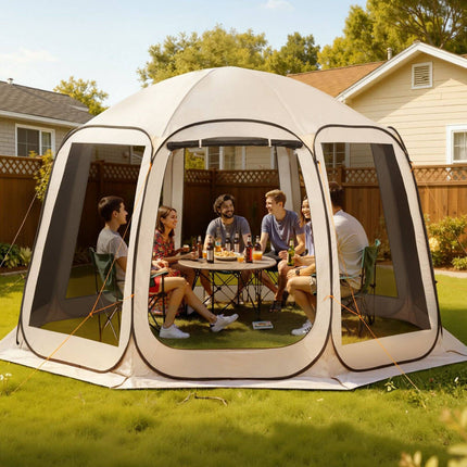 Pop-Up Screen House Tent, 10-12 Person, Beige, Carry Bag