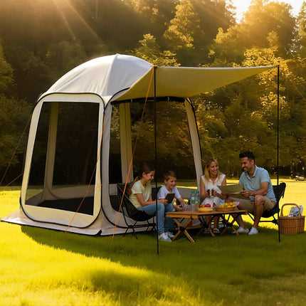 Pop-Up Screen House Tent, 4–8 Person, Beige, Awning