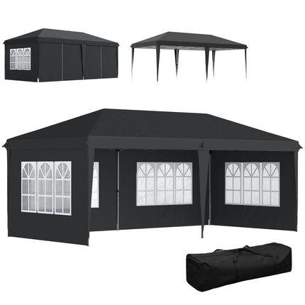 Pop-Up Waterproof Pavilion 3x6m with UV Protection, Black