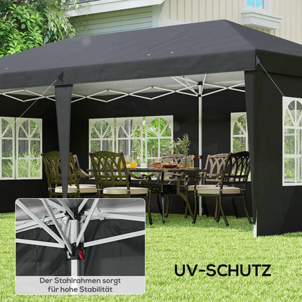 Pop-Up Waterproof Pavilion 3x6m with UV Protection, Black
