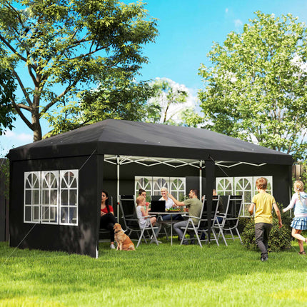 Pop-Up Waterproof Pavilion 3x6m with UV Protection, Black