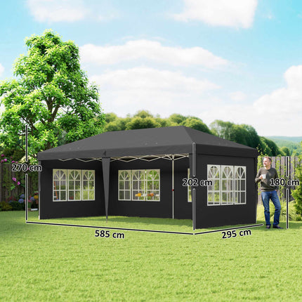 Pop-Up Waterproof Pavilion 3x6m with UV Protection, Black