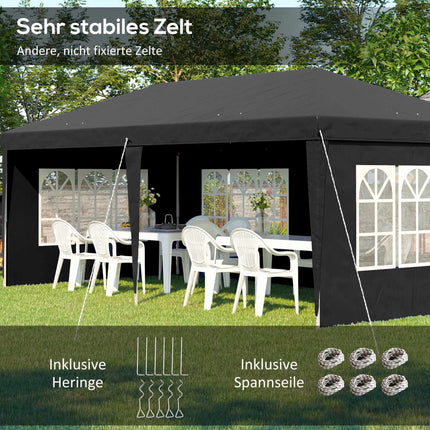 Pop-Up Waterproof Pavilion 3x6m with UV Protection, Black