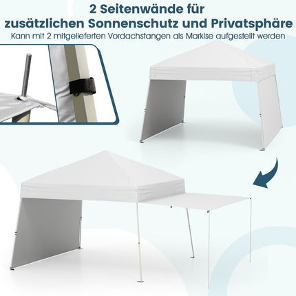 Pop-up Pavilion Tent 430x280 cm, Convertible Sides, White
