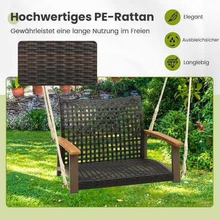 Hollywoodschaukel aus Rattan Einzel-Hängesitz aus Korbgeflecht mit Sitzpolster 81,5 x 70 x 53,5 cm