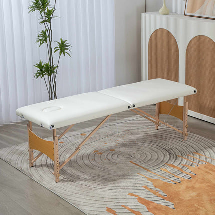 Portable 2-Zone Massage Table, Adjustable Height, Cream White
