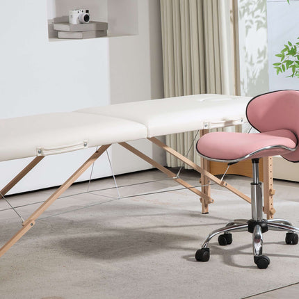 Portable 2-Zone Massage Table, Adjustable Height, Cream White