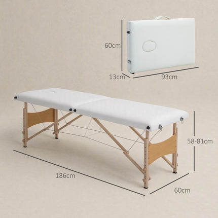 Portable 2-Zone Massage Table, Adjustable Height, Cream White