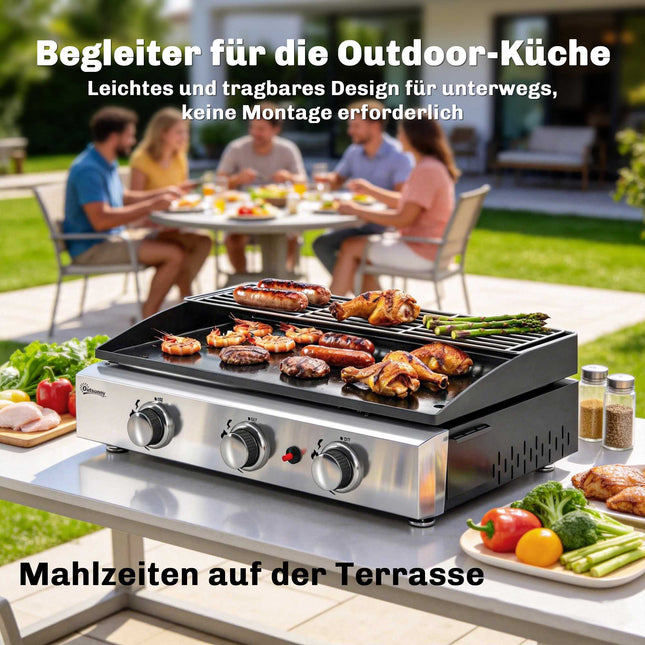 Tragbarer 3-Flammen-Gasgrill mit Keramikbeschichtung