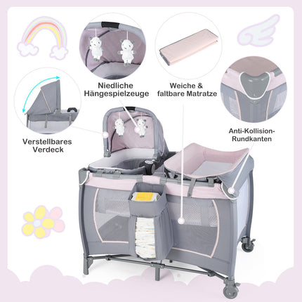 Tragbares 5-in-1 Babybett & Laufgitter mit Wiege, Lila
