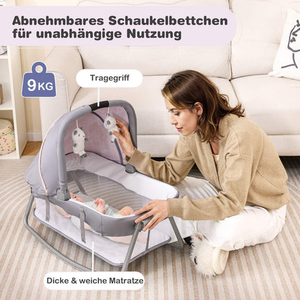 Tragbares 5-in-1 Babybett & Laufgitter mit Wiege, Lila