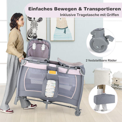 Tragbares 5-in-1 Babybett & Laufgitter mit Wiege, Lila